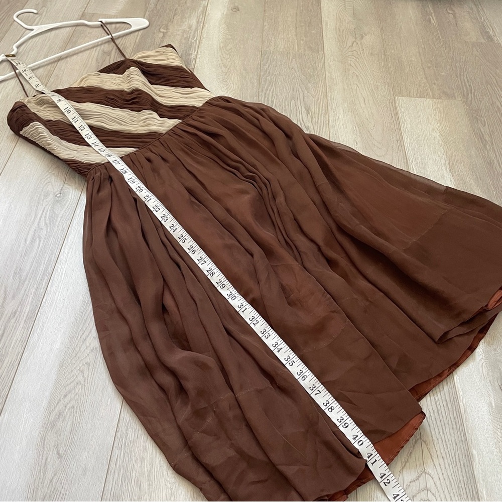 Vintage Silk Dress pleated womens Brown (medium) cocktail party wedding elegant - Picture 4 of 4
